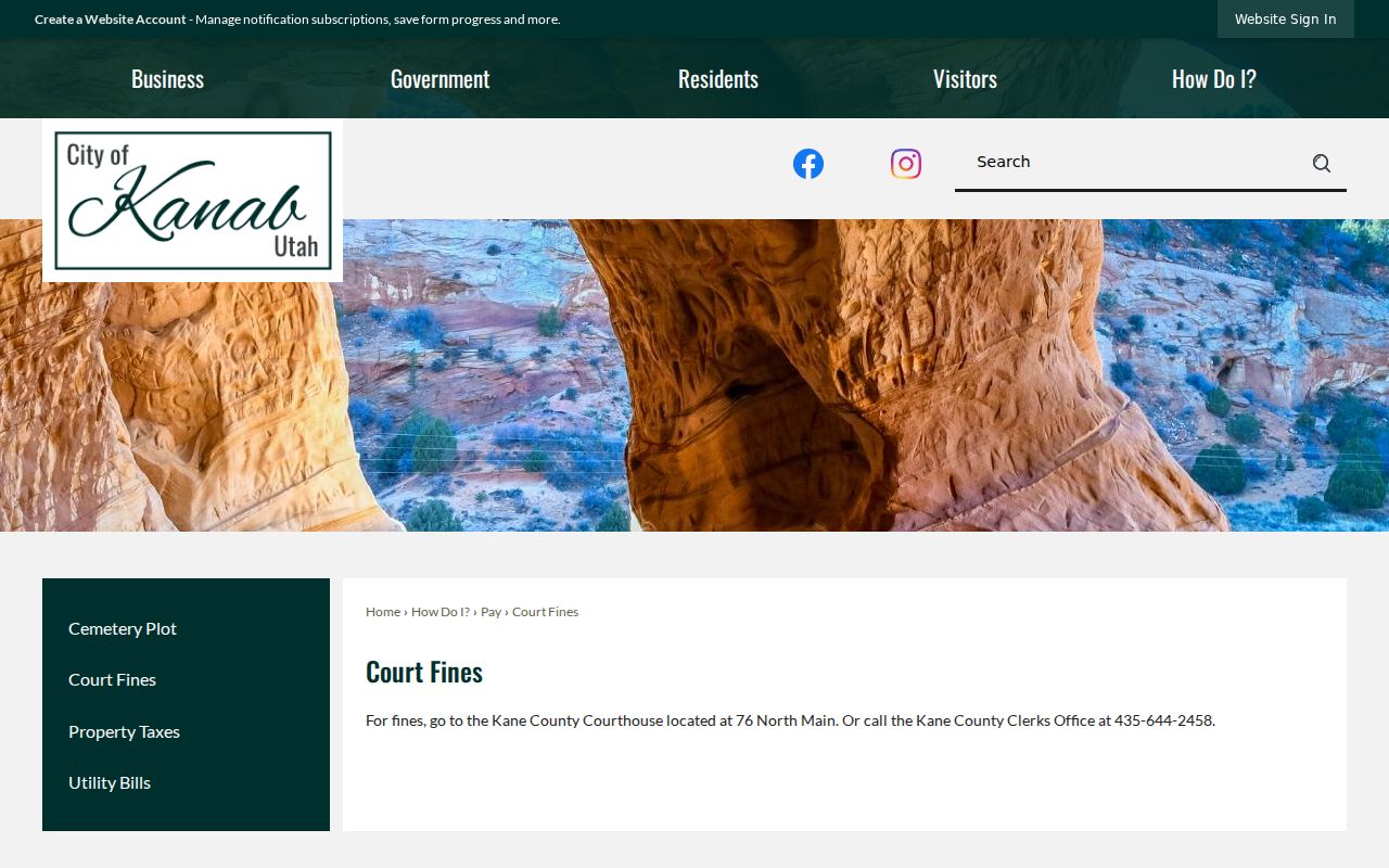 Kanab court docket fine payment routing page