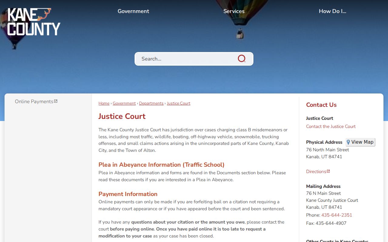 Kane County court dates on the Justice Court page