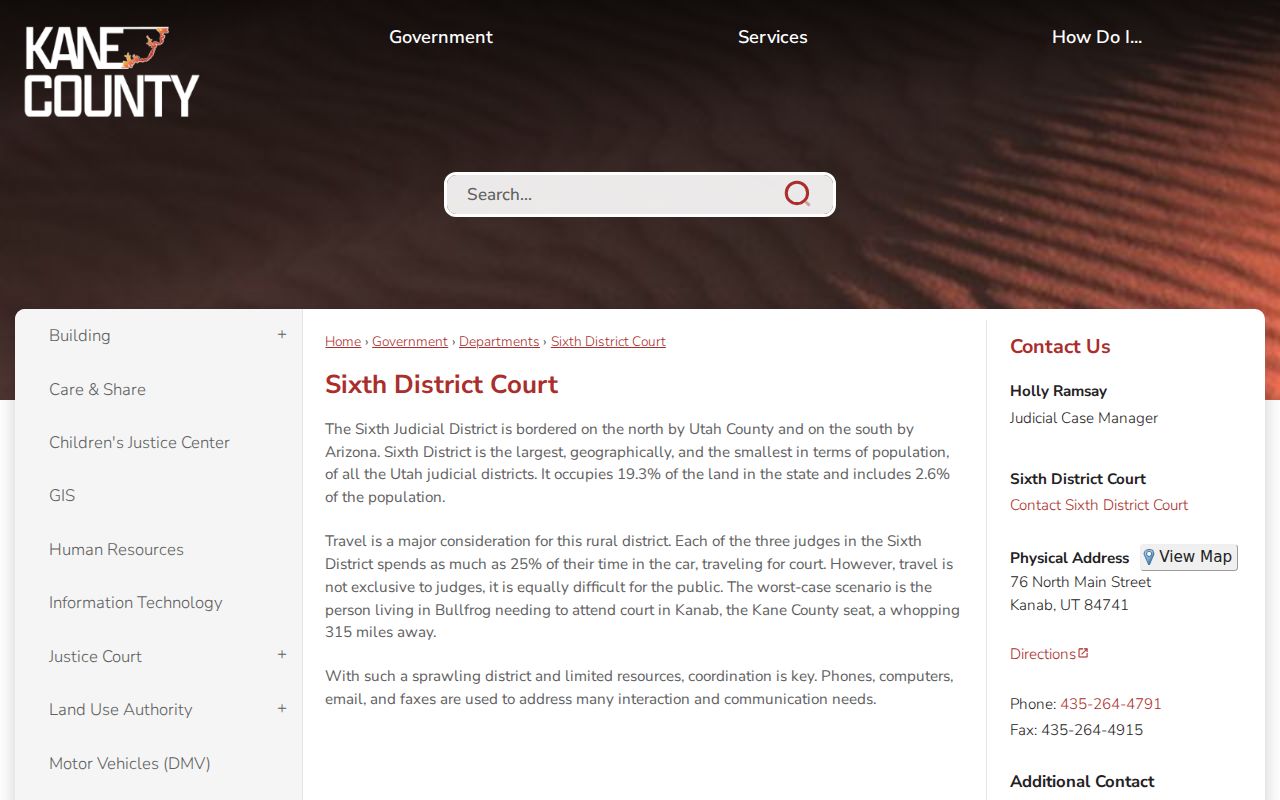 Kane County Sixth District Court contact and rural court access page